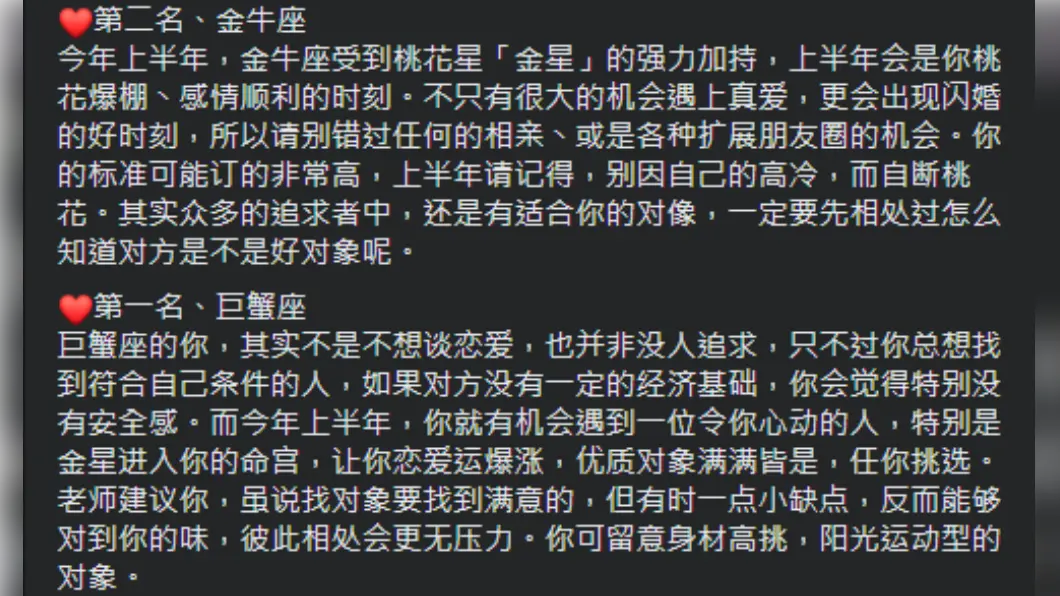 2021上半年必脫單星座。（圖／翻攝自塔羅牌老師艾菲爾臉書） 愛神來了誰也擋不住！2021上半年必脫單4星座