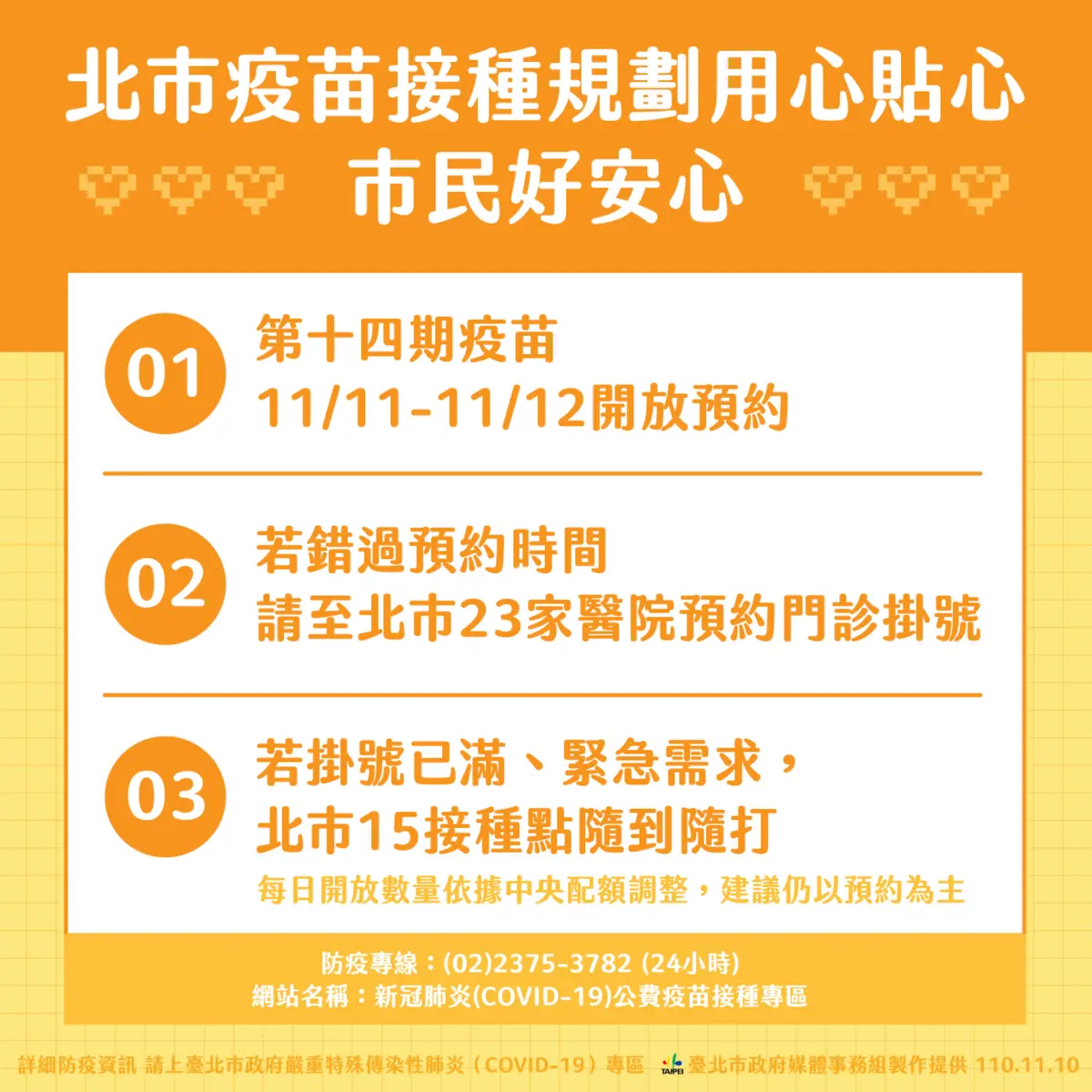 疫苗沒預約到也OK!北市推特別門診+隨到隨打站,第15輪有望可「混打」 北市疫苗接種規劃。(圖/台北市政府) 4大疫苗任你選!北市推15處「隨到隨打」接種站