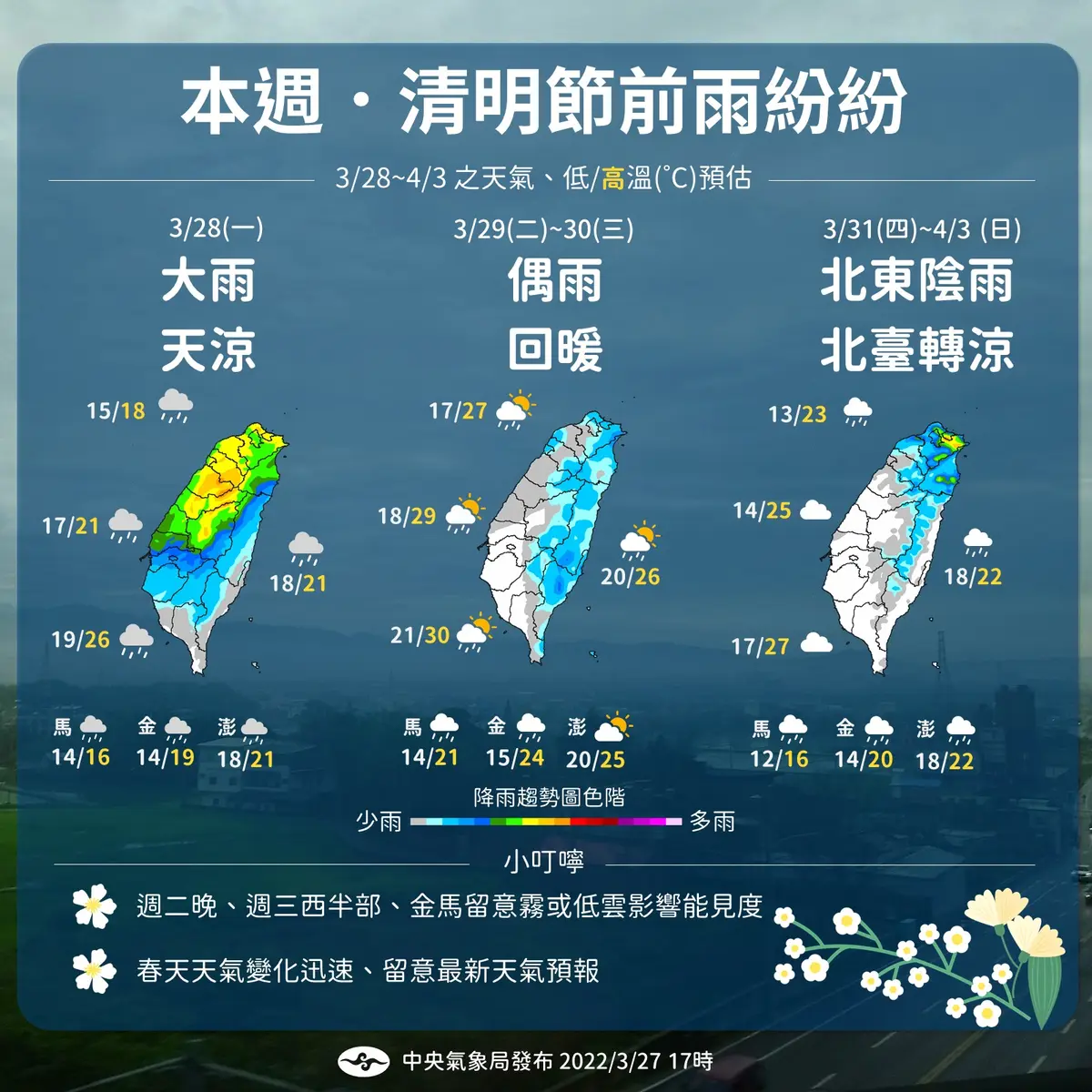 雨傘、雨衣不要收!2波冷空氣接力「低溫下探15度」,放晴時間出爐(得獎名單已公布) 清明節前雨紛紛。(圖/翻攝自中央氣象局) 還沒下完!2波冷空氣接力「冷雨繼續炸」放晴時間點出爐