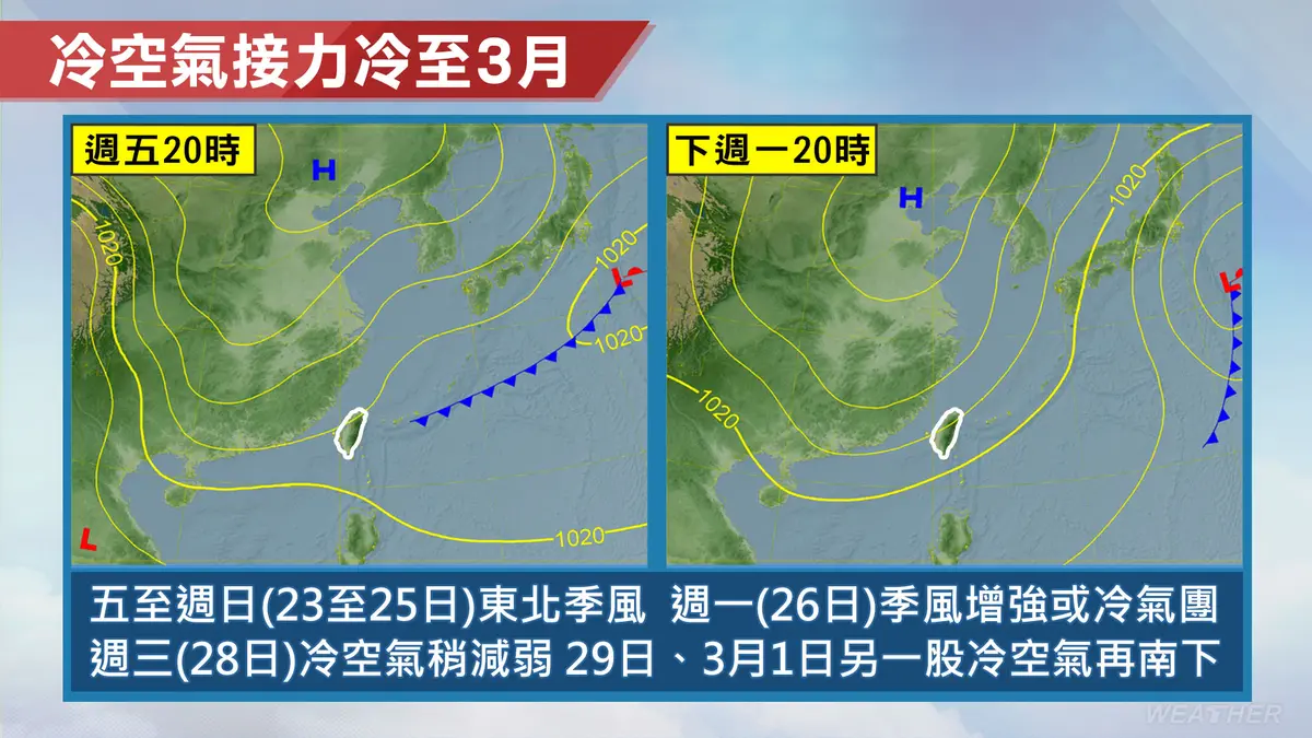 冷空氣接力至3月。（圖／TVBS）