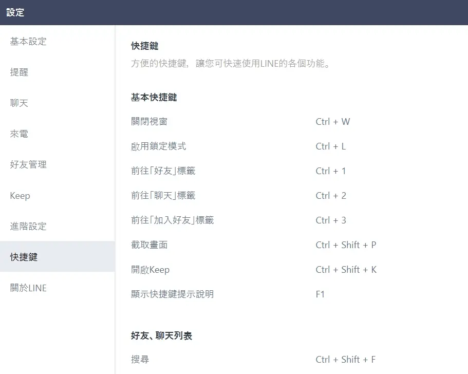 快捷鍵功能。（圖／翻攝自LINE）